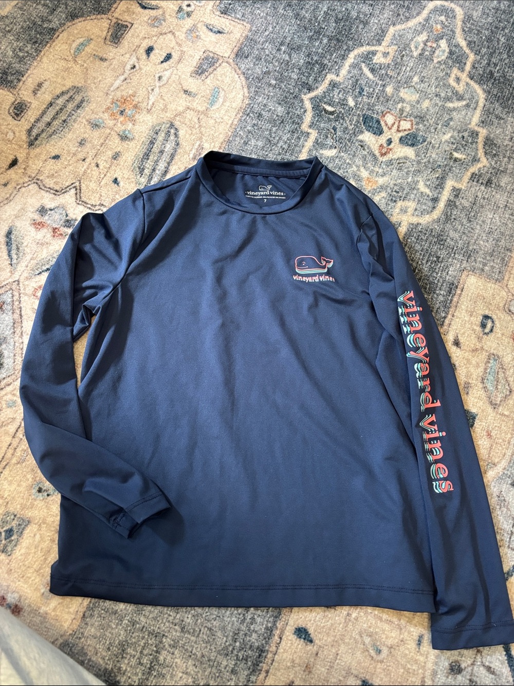 Vineyard Vines kids Navy Long-Sleeve Performance  or swim shirt, size 7